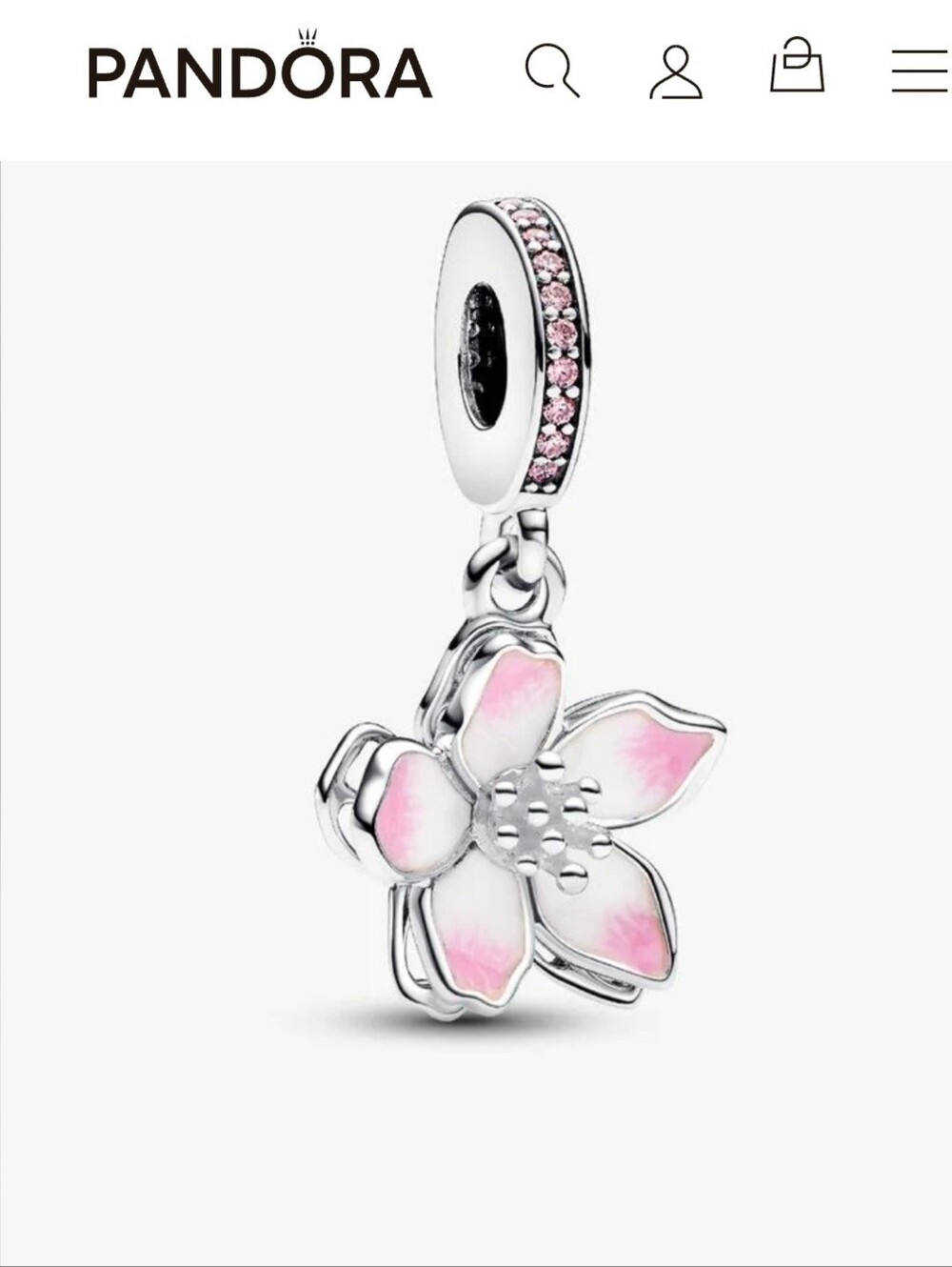 Pandora Pink and Silver Flower Dangle Charm